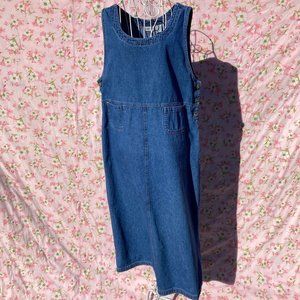 vintage 90s denim dress cottage core midi 1990s western farmcore jean | M-L |